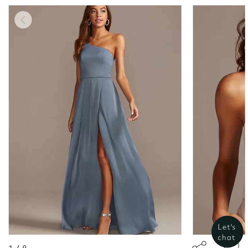 David's Bridal One-Shoulder Slate Blue Evening Gown